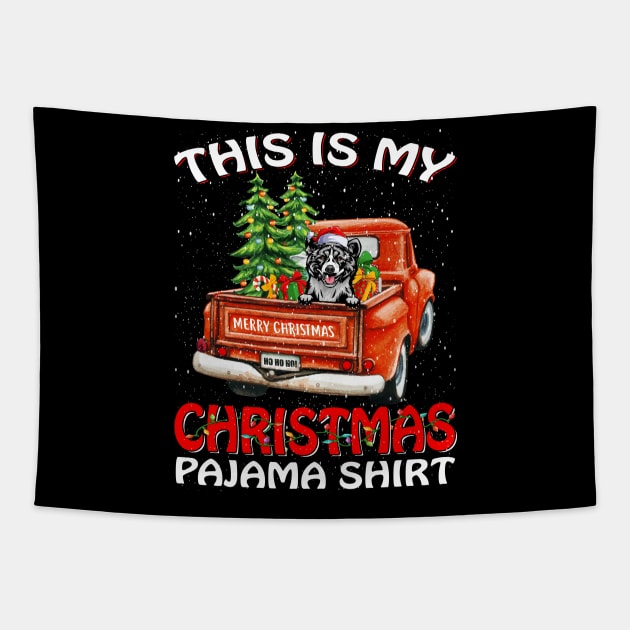 This Is My Christmas Pajama Shirt Akita Truck Tree Tapestry by intelus