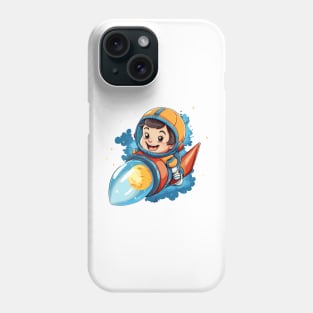 cartoon little boy riding a rocket Phone Case