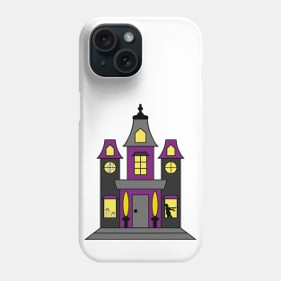 Purple and Black Halloween Haunted House with Ghost, Zombie, & Hands Phone Case