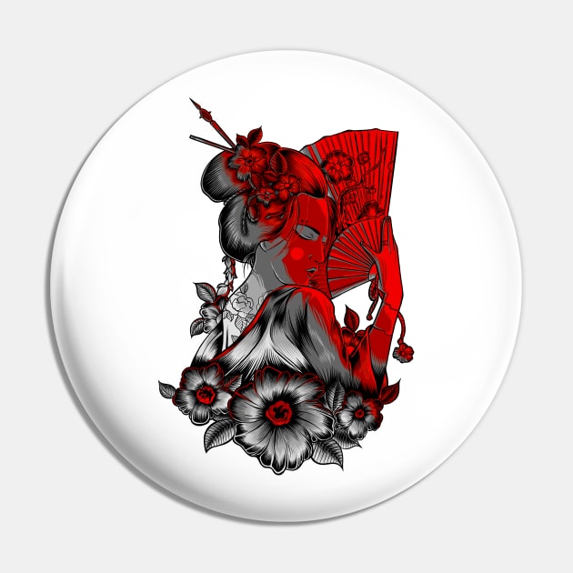 Japanese Geisha Design Pin by Kingdom Arts and Designs