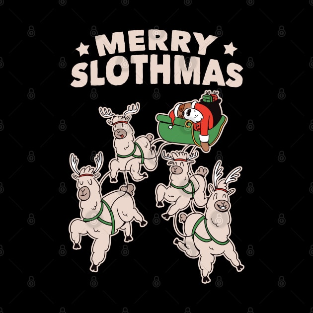 Merry Slothmas Christmas Sloth & Llamas on Santa's Sleigh by tobzz