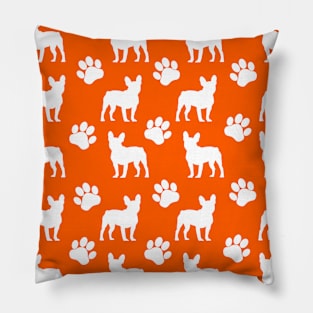 Orange French Bulldog Pawprint Pattern Pillow