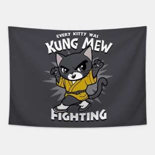 Funny Retro 70's Cat Doing Kung fu Martial Arts Funny Meme Tapestry