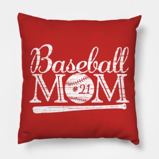 Vintage Baseball Mom #21 Favorite Player Biggest Fan Number Jersey Pillow