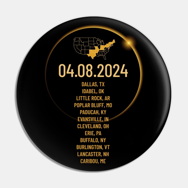 USA Cities States Totality April 8, 2024 Total Solar Eclipse Pin by Bunny Prince Design