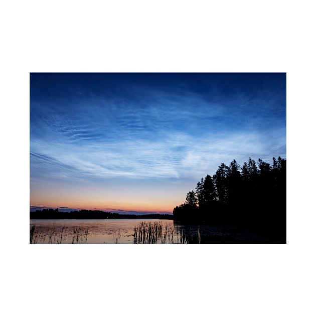 Night shining clouds over lake by Juhku