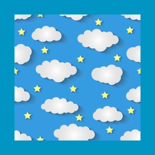 Cute Paper Clounds And Stars Colage T-Shirt