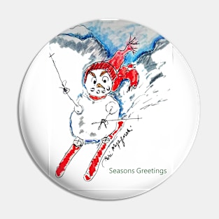 A Snowman Skiing Down the Slopes Pin