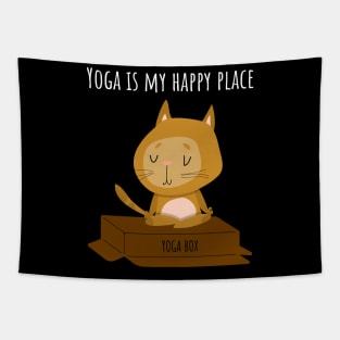 Yoga is My Happy Place - Yoga Cat Tapestry