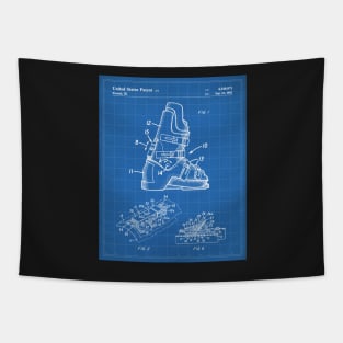 Ski Boots Patent - Skier Ski Lodge Chalet Art - Blueprint Tapestry