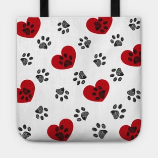 Black doodle paw print and hearts Tote