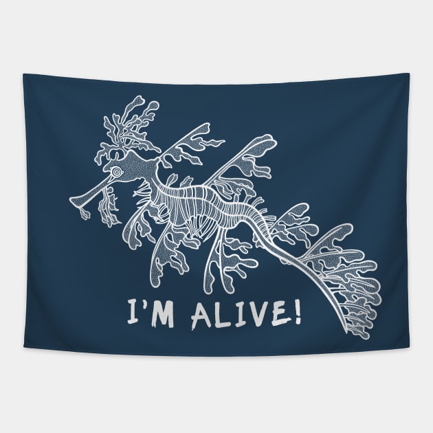 Leafy Seadragon - I'm Alive! - detailed animal ink design Tapestry by Green Paladin