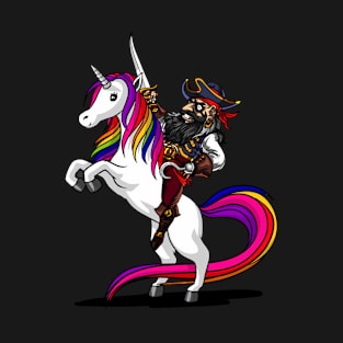 Pirate Captin Riding Magical Unicorn Funny T-Shirt