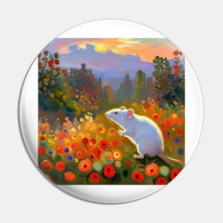 White Rat in a Field of Poppies at Sunset Pin