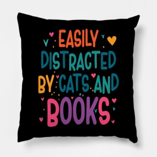 easily distracted by cats and books Pillow