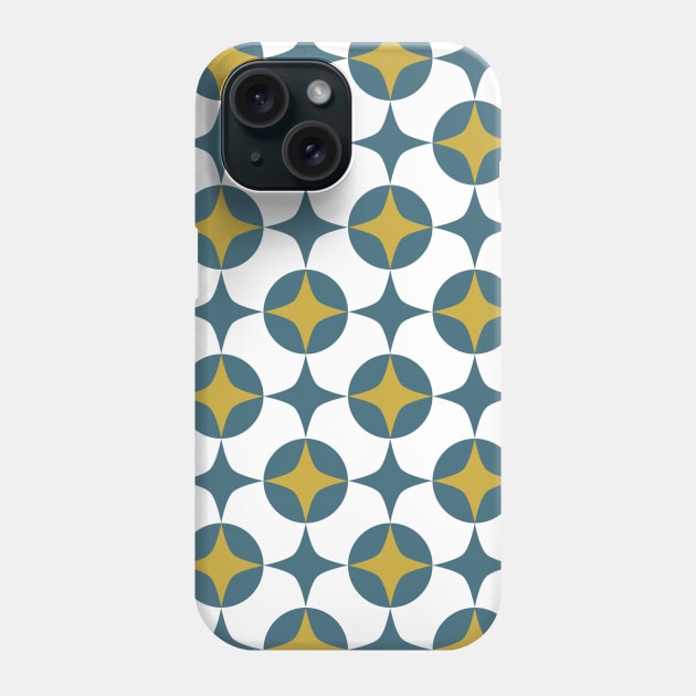 Blue And Gold Atomic Star and Circle Mid-century Pattern Phone Case by OrchardBerry