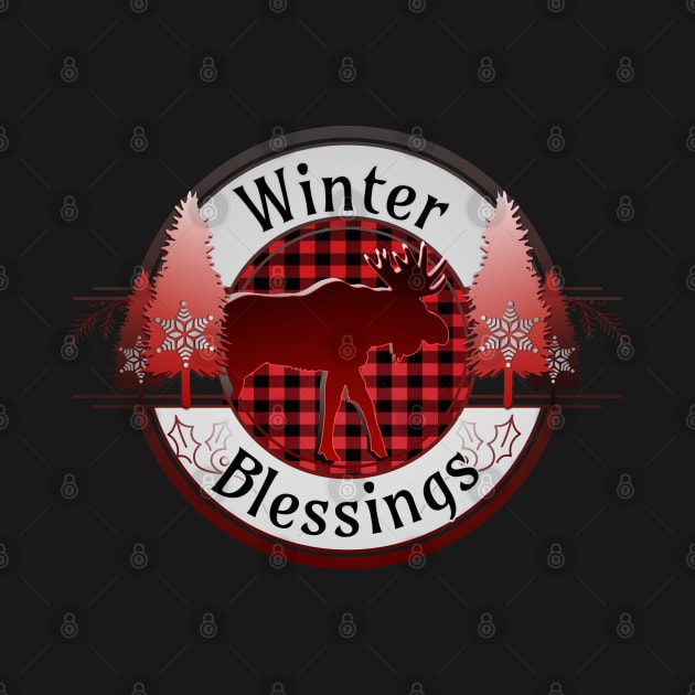 Winter Blessings Plaid Moose Badge by mythikcreationz