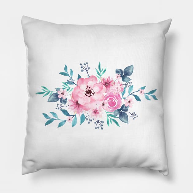 Watercolor Handrawn Rose Bouquet 🌹 Pillow by sophisticker