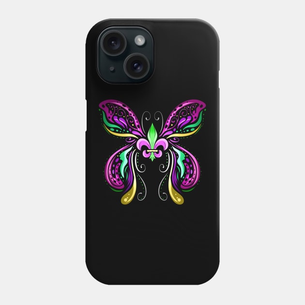 Butterfly With Ornaments And Fleur De Lis For Mardi Gras Phone Case by SinBle