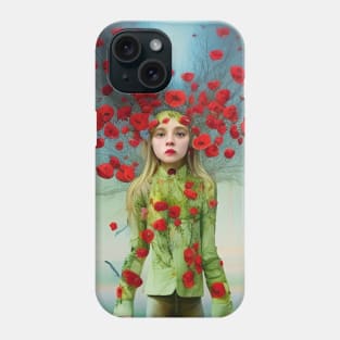 Pop surrealism painting of a girl with poppies Phone Case