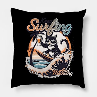 Surfing And Meowing Pillow