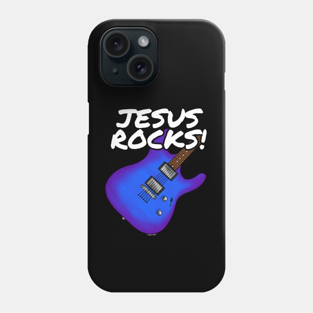 Jesus Rocks Electric Guitar Church Guitarist (Blue) Phone Case by doodlerob