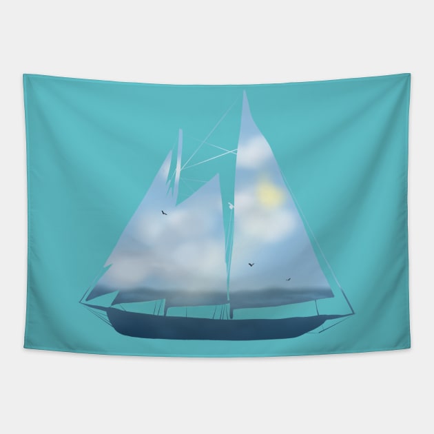 Boat-Skies & Sea (1 of 5) Tapestry by Danispolez_illustrations