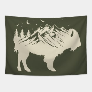 Buffalo Silhouette - Retro Bison Mountain - Buffalo Lover Tapestry