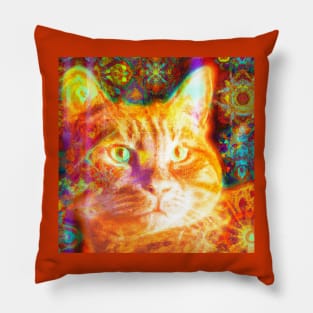 Orange Kitty Cat Batik Design Pillow