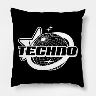 TECHNO  - Y2K grid globe stars (white) Pillow