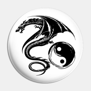 Yin And Yang Big Black Flying Dragon On White Background Design Pin