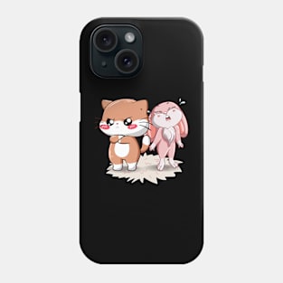 White Brown Cat with Cute Baby Pink Rabbit Phone Case