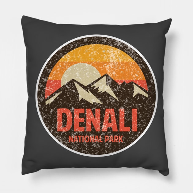 Denali National Park Retro Sticker Pillow by roamfree