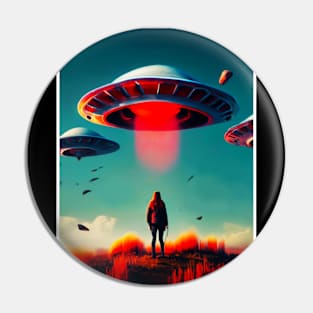 Woman and Aliens Ufo, digital Art Pin