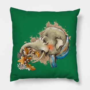 elephant holding floral branch Pillow