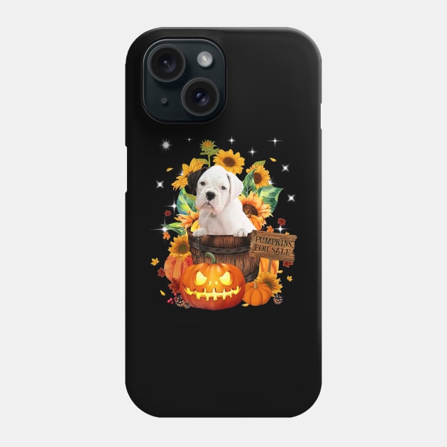 White Boxer Halloween Pumpkin Fall Bucket Phone Case by Marcelo Nimtz