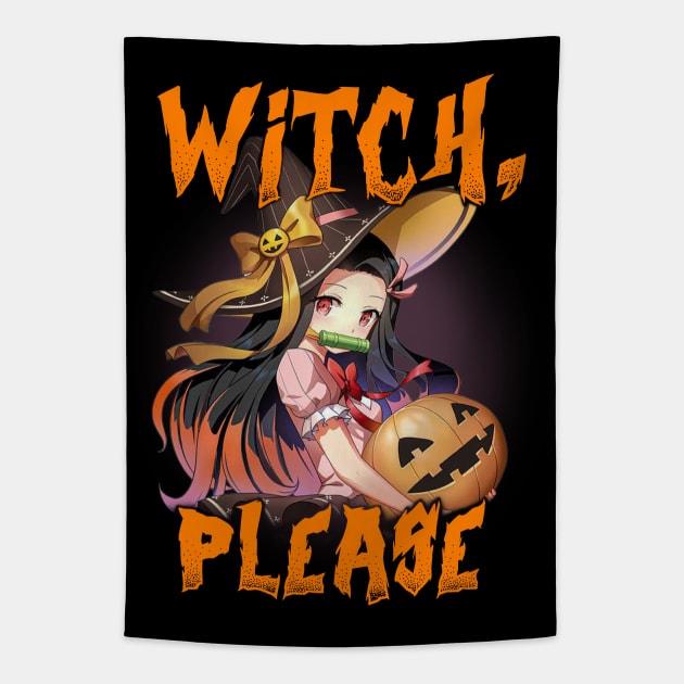 Funny Halloween Puns Anime Witch Please Tapestry by clvndesign