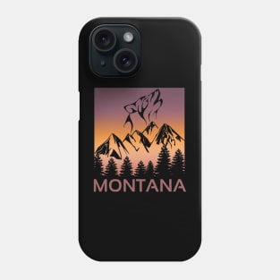 Montana Sunset Wolf Howling at The Moon Trees and Mountains Phone Case