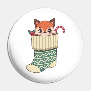 Cute fox in Christmas stocking Pin