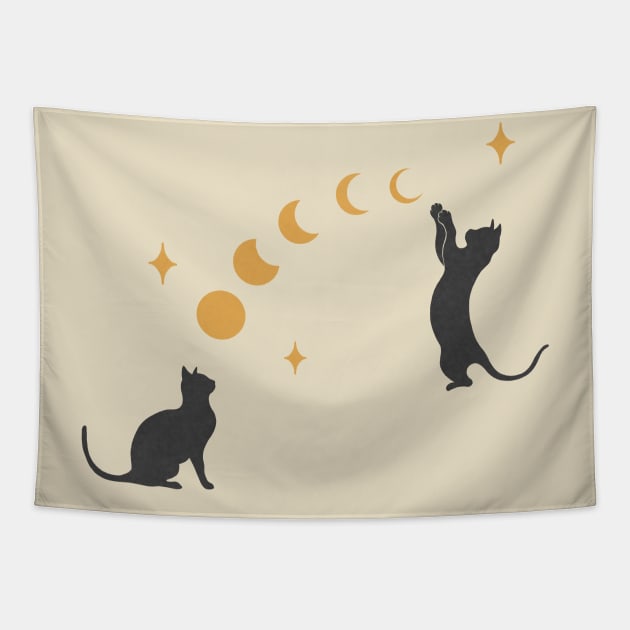 Cat and Moon #1 Tapestry by Episodic Drawing