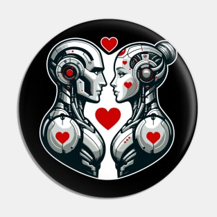 Robot Couple Love T-Shirt, Cute Cyber Romance Graphic Tee, Unisex Adult Sci-Fi Shirt, Valentine's Day Gift Idea Pin