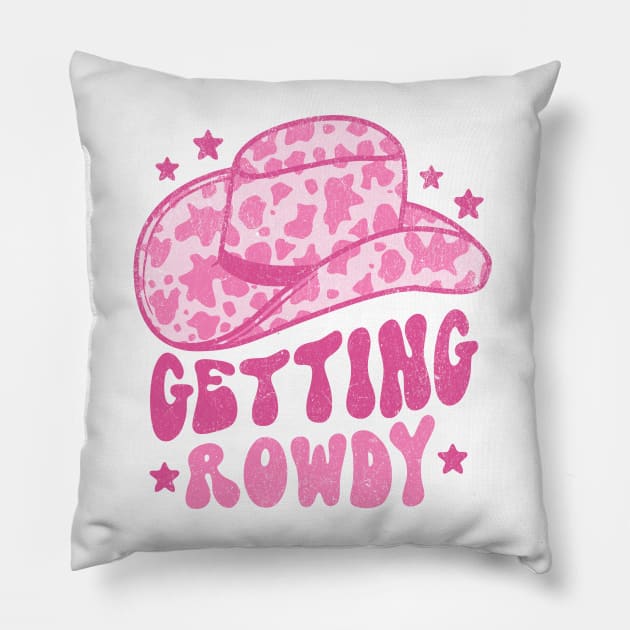 Getting Rowdy Retro Space Cowgirl Hat Pink Pillow by PUFFYP