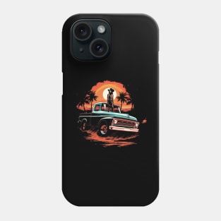 Coastal Cowgirl on Truck Retro Sunset Illustration Phone Case