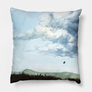 Bird and cloud - watercolour painting Pillow