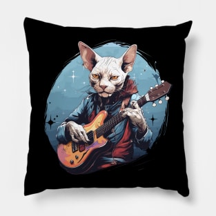 Sphynx Cat Playing Guitar Pillow