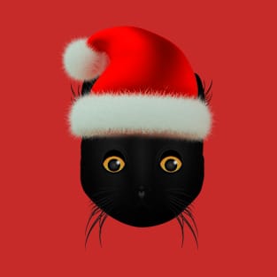 Black Cat Santa Claus Hat T-Shirt