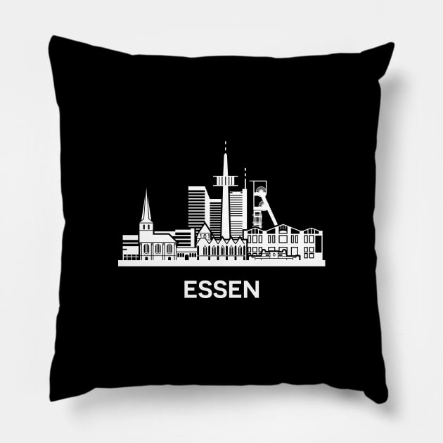 Essen Skyline, white Pillow by yulia-rb