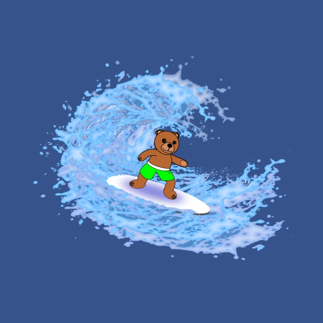 Teddy bear surfing by ElleNico Art & Design