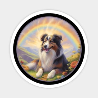 Australian Shepherd Aussie Memorial Rainbow Bridge Colorful Dog Art Magnet