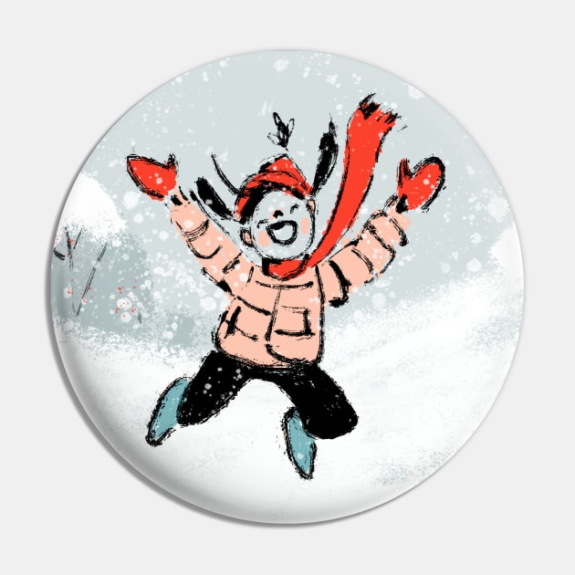 Snowy Joy Pin by Shelley Johannes Art